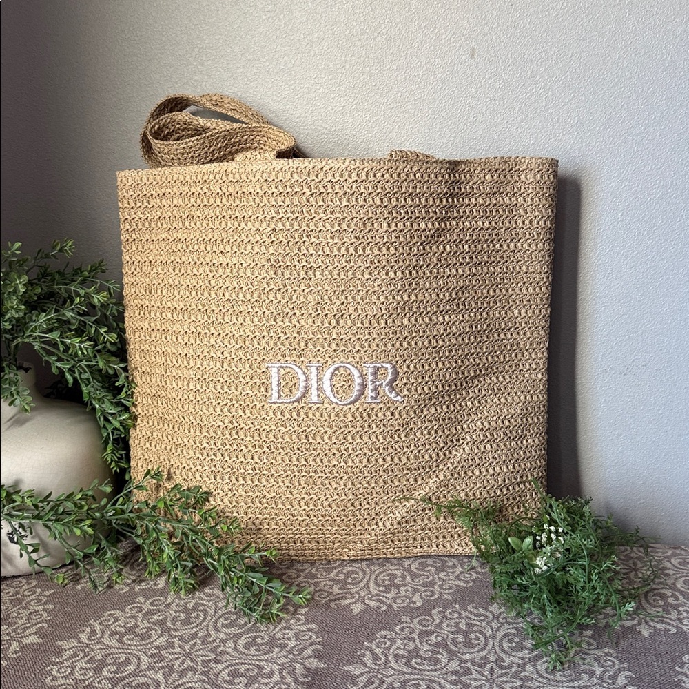 DIOR beauty Natural Raffia Tote; NWOT - Picture 3 of 15
